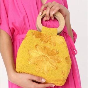 Lulus Yellow Floral Beaded Top-Handle Bag